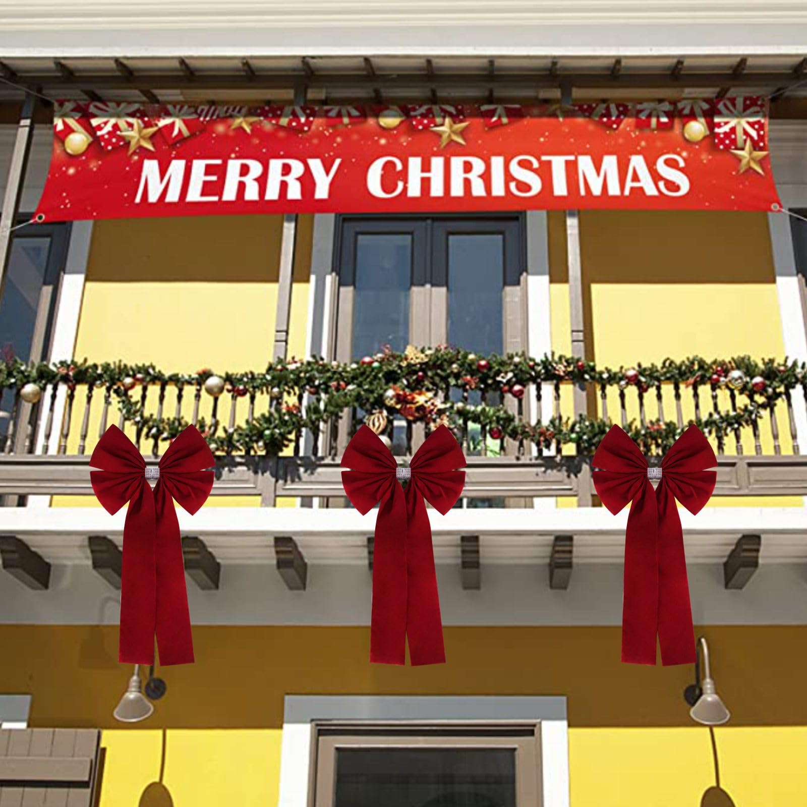Meseey Lazo extra grande para árbol de Navidad de 36 x 18 pulgadas, lazo de terciopelo para decoración del hogar de Navidad, decoración de interiores y exteriores (borgoña)