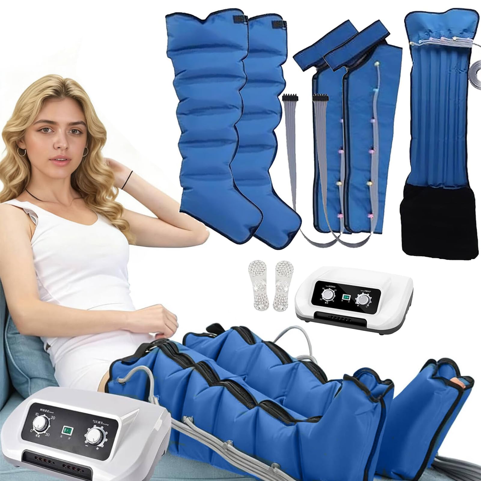 Pressoterapia per Casa 6 cavità, Massaggiatore per Drenaggio Linfatico, Presso Terapia Gambe Linfodrenante, Massaggiatore Gambe con Funzione di Cronometraggio, Pressione Regolabile