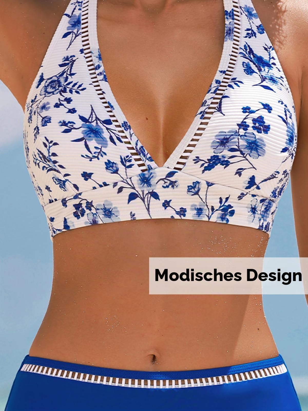 CUPSHE Bikini Damen Set High Waist Neckholder Cut Out Bademode | Strukturiert,Bequeme Passform, Sicherer Halt, Für Strand und Pool