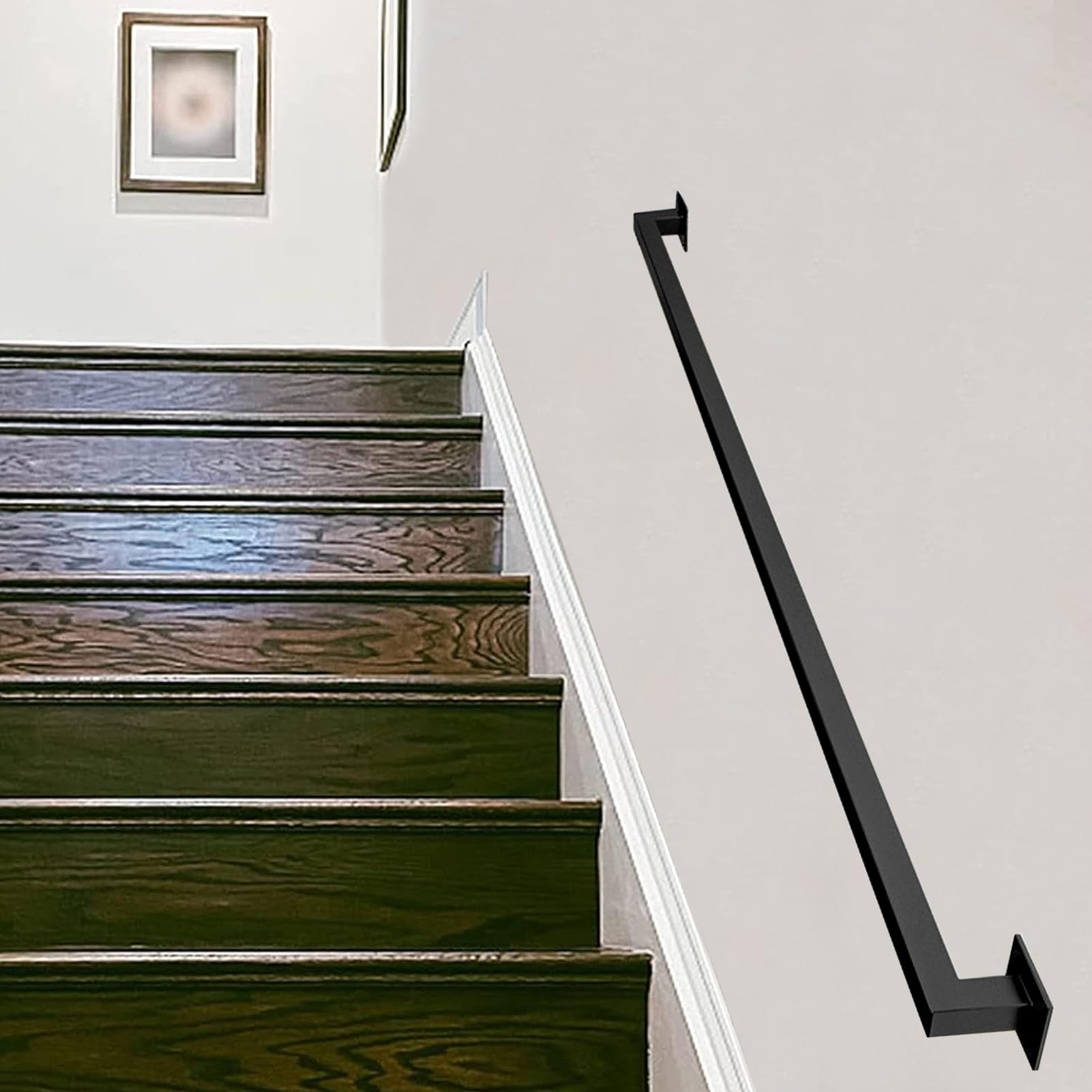 Metal Handrail, Wall Support Industrial Iron Loft Pipe Baluster for Stairs, Stair Railing for Bathroom/Garage/Porch Steps/Indoor Stairs Hand Rail(Black,14ft/420cm)