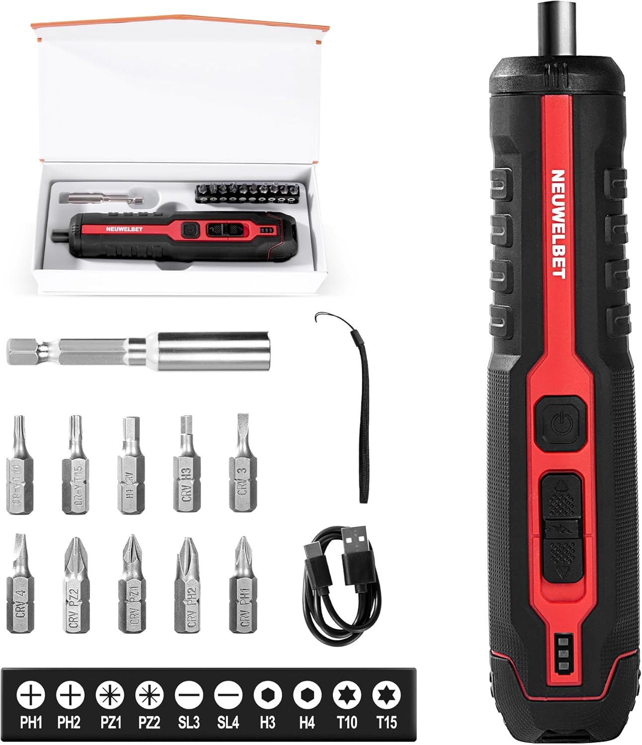 Electric Screwdriver Set, 4V Cordless Precision Screwdriver Set w/ 10 Magnetic Bits, 6 Torque Settings, LED Light, 3 Starting Modes and Storage Case, Repair Tool Kit for Electronics and DIY Projects