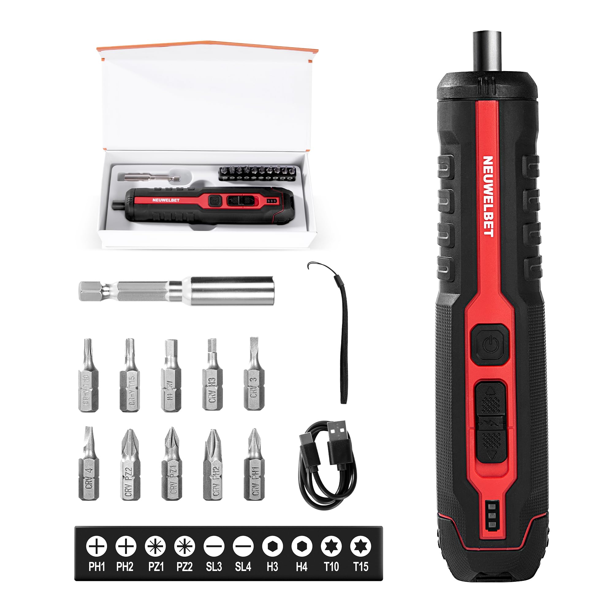 Electric Screwdriver Set 4V Cordless Precision Screwdriver Set w 10 Magnetic Bits 6 Torque Settings LED Light 3