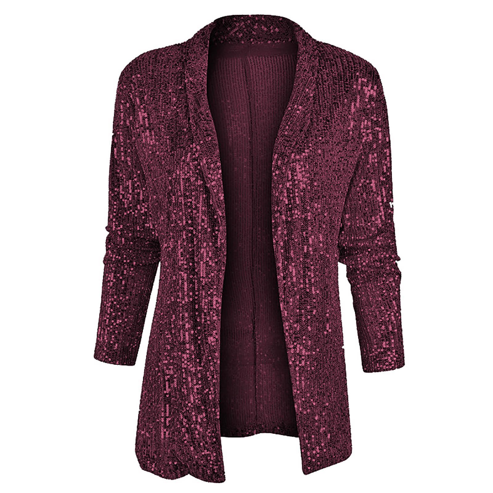 Womens Sparkle Sequin Cardigans Open Front Long Sleeve Glitter Jackets Fashion Dresses Duster for Evening Prom