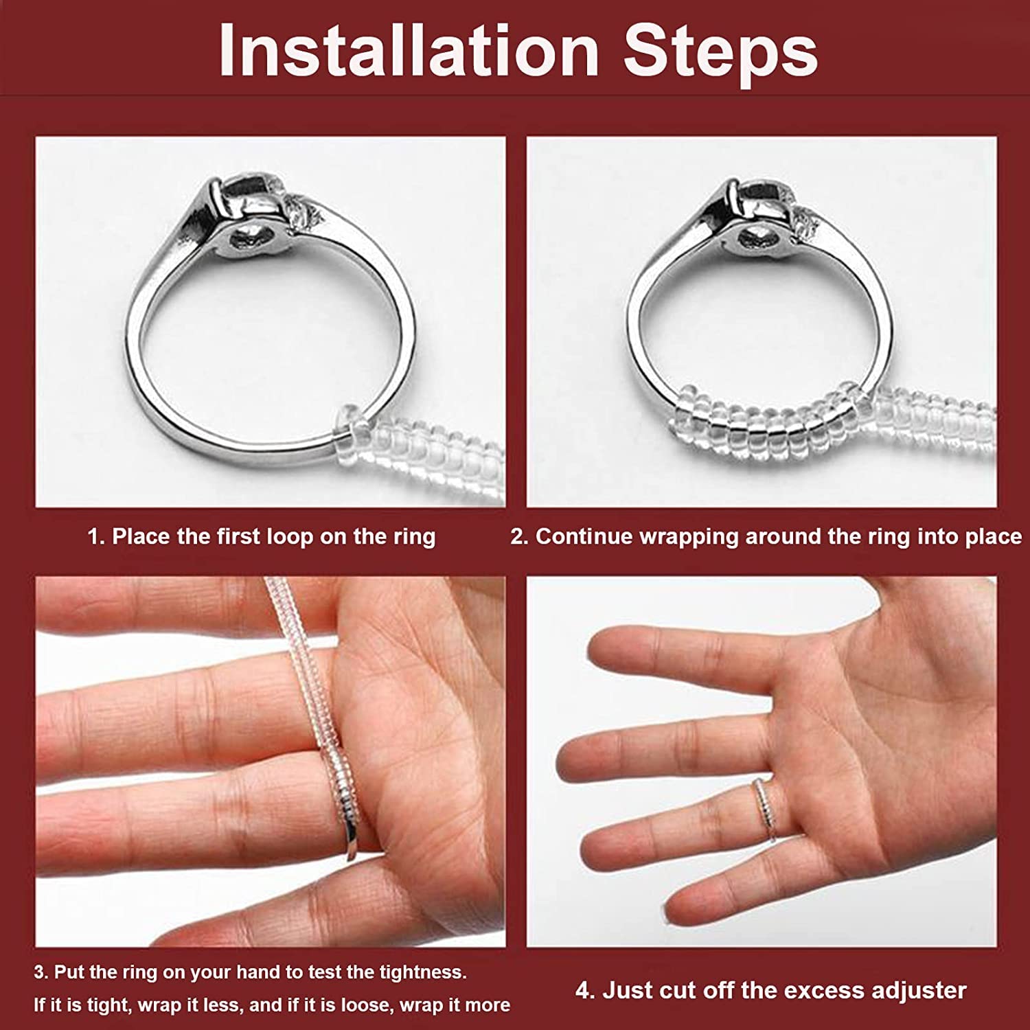 Invisible Clear Spiral Ring Size Adjuster Set (Pack of 6)