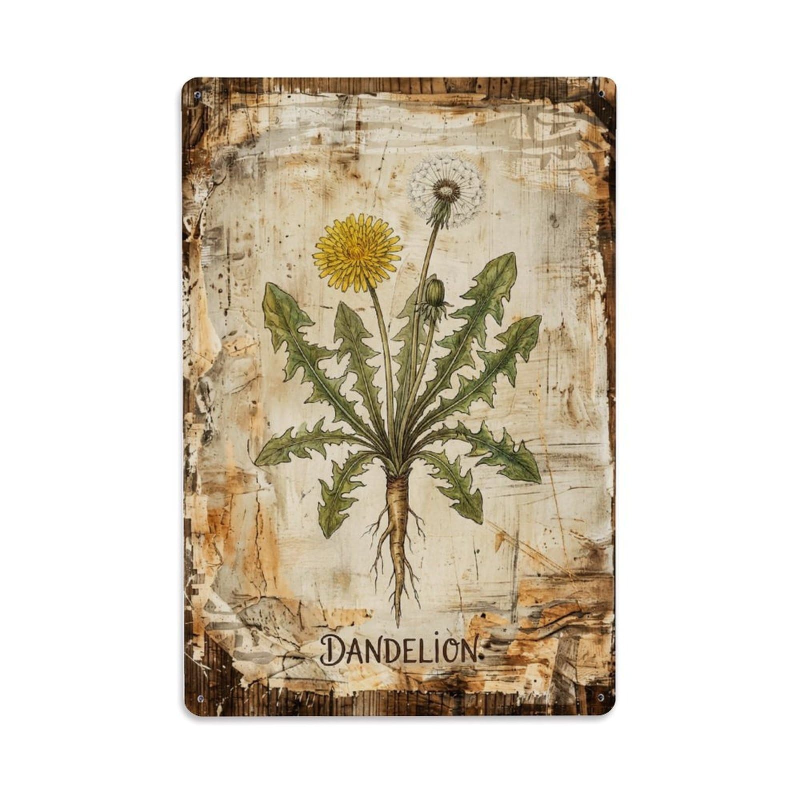 Fqnyr Style Dandelion Wild Weed Metal Tin Sign Plaque Wall Decor For Cafe, Club Bar, Office, Home Garden Metal Poster 8X12inch