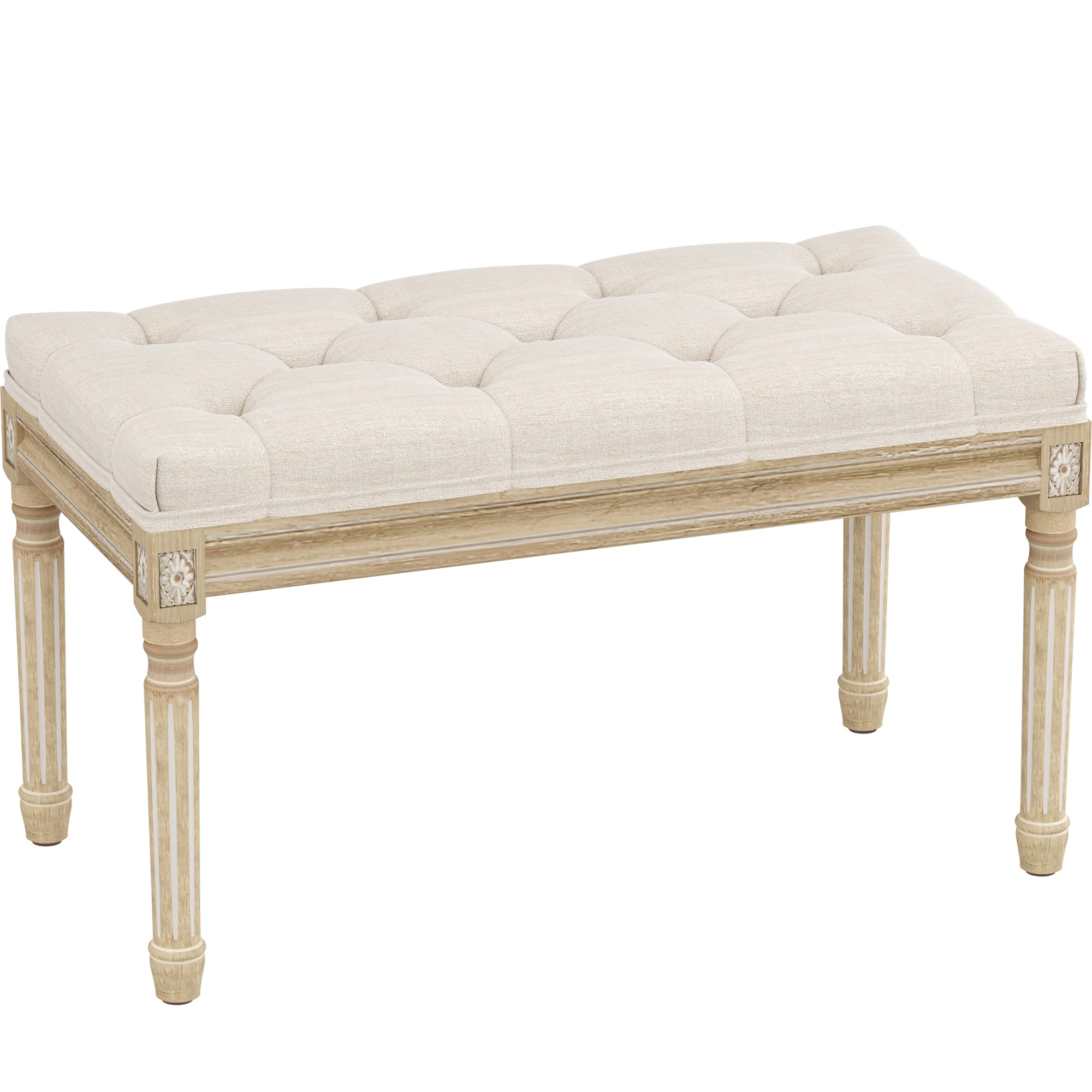 Yusong Upholstered Bench, Bedroom Bench for End of Bed, Piano Bench with Button Tufted Padded Seat