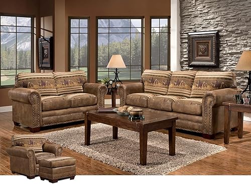 Miniatura 1 de American Furniture Classics Sofá cama de cuatro piezas, tapiz de caballos salvajes