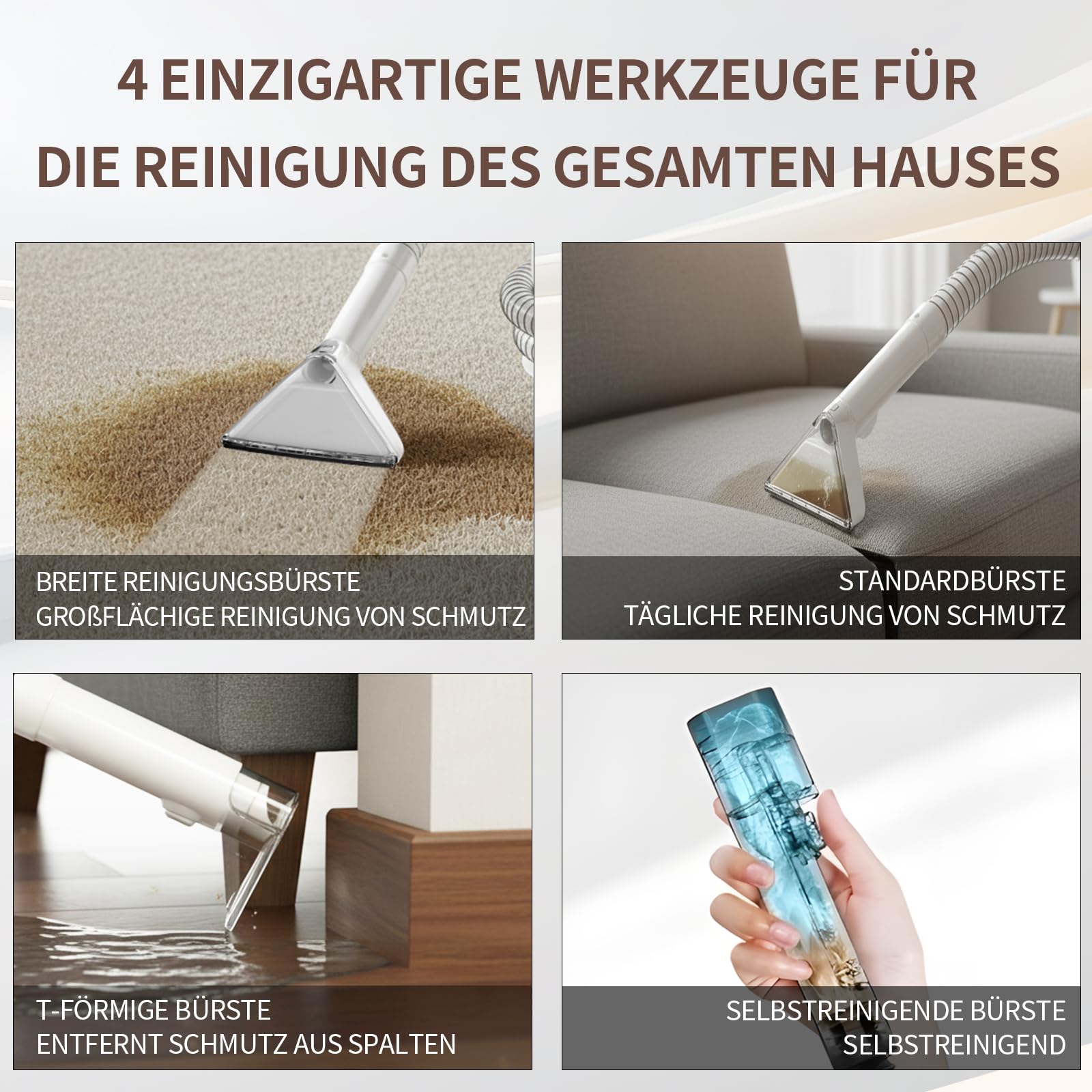 Waschsauger Polsterreiniger Gerät, 500W Nasssauger mit 18kPa Saugkraft, Doppeltanksystem, kompakter Nass Trockensauger für Tiefenreinigung von Teppichen, Sofa, Autositze, Matratze, Haustierflecken