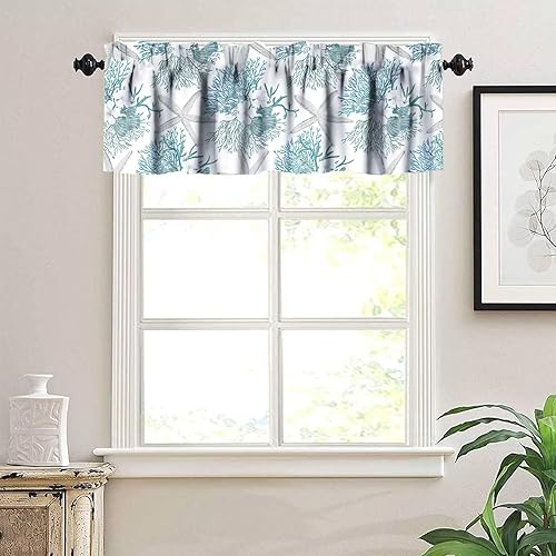 Miniatura 4 de JESTRONRY Cenefa de ventana con diseño de estrella de mar, diseño tropical de conchas marinas oceánicas, cenefa de cortina para decoración de cocina