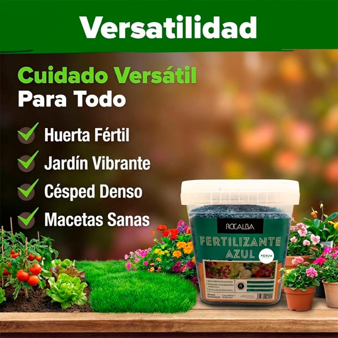 Abono Azul Universal MUY EFICAZ | Fertilizante Granulado NPK 10-10-20 Magnesio y Microelementos | Potencia Raíces, Crecimiento y Floración | Para Huerta, Jardín, Césped y Macetas | Nexum Market (4 KG)
