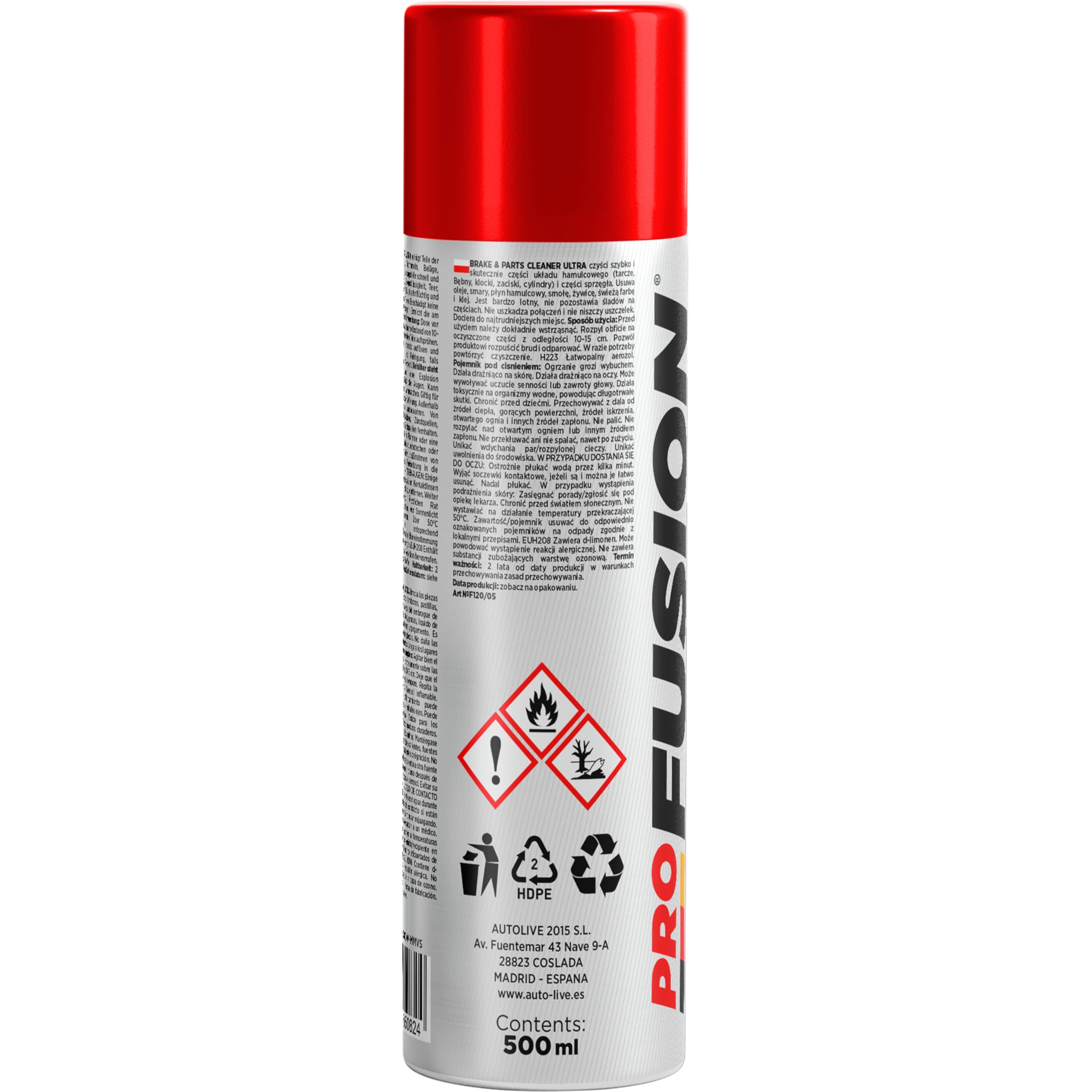 ProFusion Limpiador de Frenos y Embrague – Brake & Parts Cleaner Ultra 360º – Elimina Aceites, Grasas, Alquitrán y Pegamento – Pack de 24 x 500 ml
