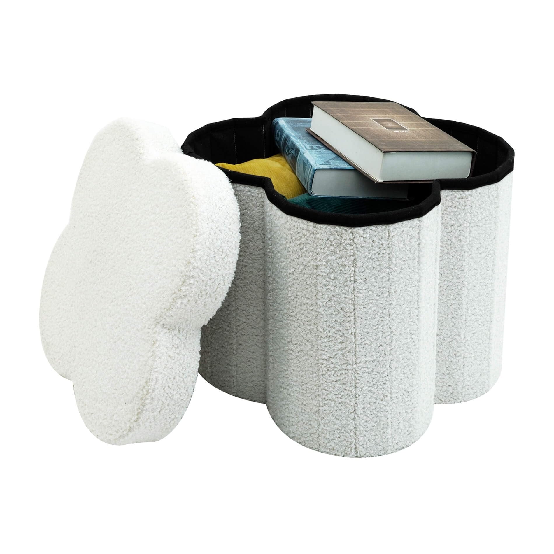 Rebecca Mobili Pouf pour Chambre d'enfant, Pouf de Rangement, Blanc, Tissu Polyester MDF, en Forme de Nuage, avec Couvercle, Pliable - Dimensions HxLxP: 40 x 40 x 40 cm - Art. RE7063