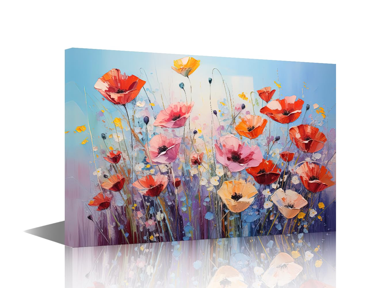 TISHIRON 1 Piece Botanical Canvas Wall Art for Bedroom Poppy Wall Art for Living Room Blooming Flower Modern Artwork for Home Giclee Framed Ready to Hang 24x16in