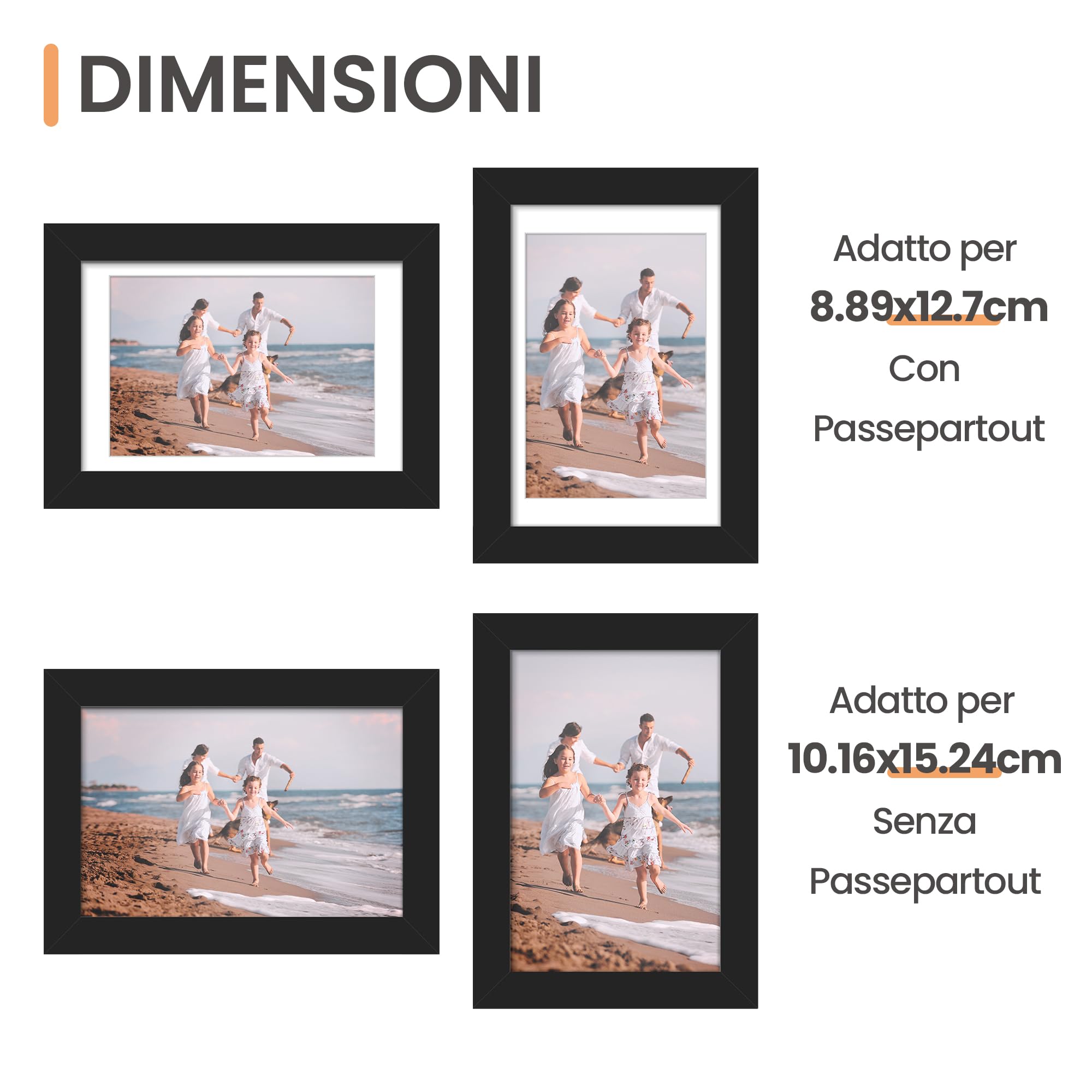 upsimples Cornici per foto da 15,2 x 10,2 cm, 3,5 x 5 cm, con passepartout o 4 x 6 senza, cornici da appendere alla parete