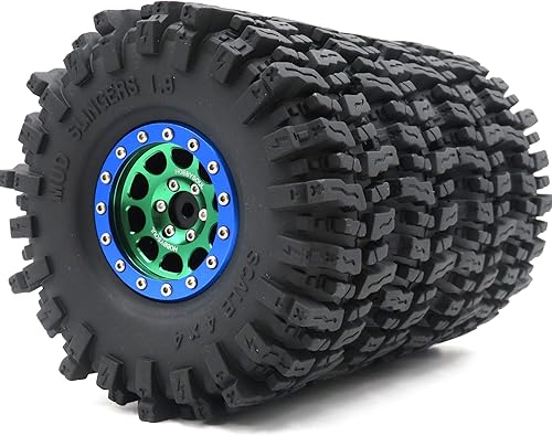 HOBBYSOUL Soft Sticky 1.9 Mud Slingers Neumáticos 120mm4.72inch & 1.9 Beadlock Ruedas Color Verde Azul Para 110 Rock Crawler Traxxas TRX4 Axial