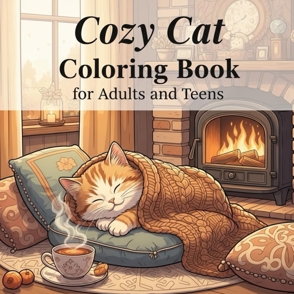 Cozy Cat Coloring Book for Adults and Teens: Cute & Relaxing Coloring Pages of Adorable Cats in Cozy Scenes, Hygge Style, Stress Relief and Mindfulness