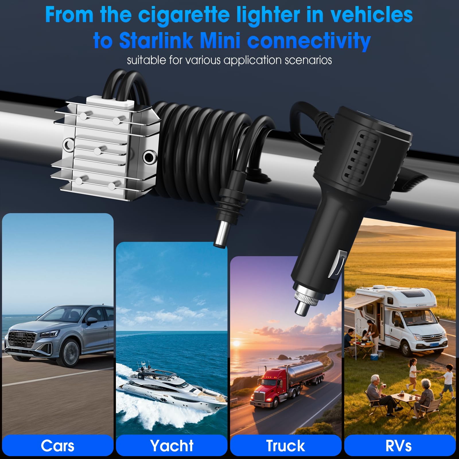 Starlink - Mini cargador de coche de 105 W, 12 V/24 V a 30 V CC-CC, salida regulada estable de 30 V con voltímetro en tiempo real, cable de alimentación impermeable para sistema de satélite