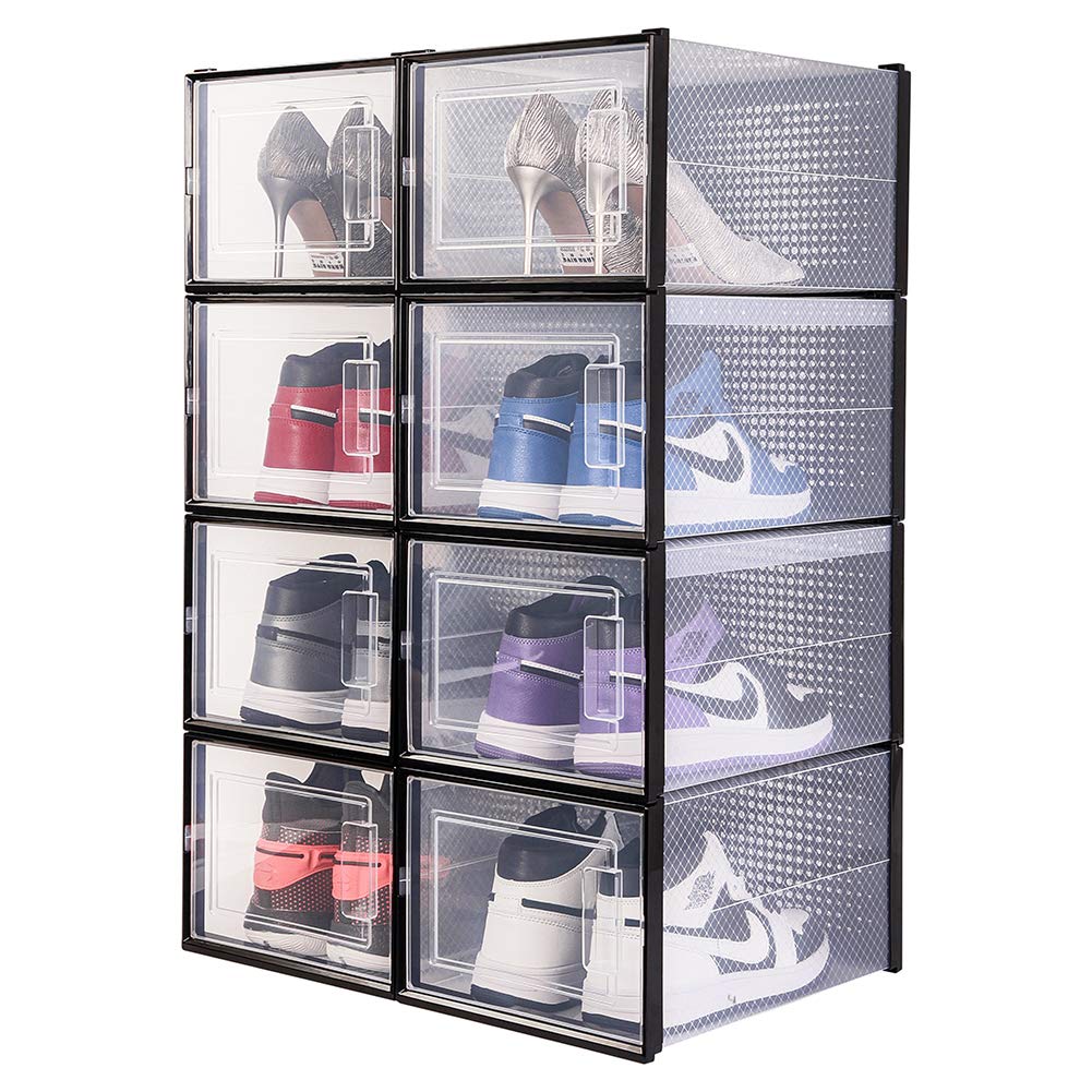 OnDisplay Clik Stackable Interlocking Shoe Box System (Medium Clear/Black, Set of 8)