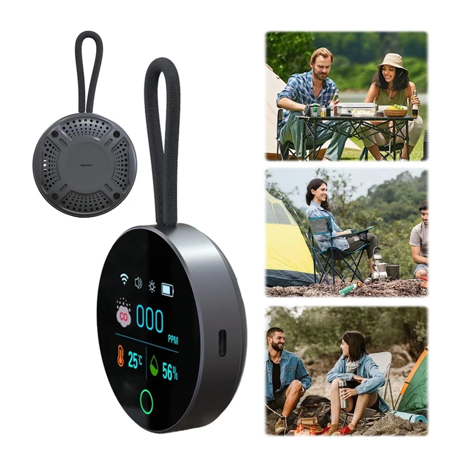 Detector de Gases, Detector de monóxido Carbono 3 en 1 con succión magnética, portátil, 1000 mAh, Detector CO, Temperatura y Humedad for Viajes