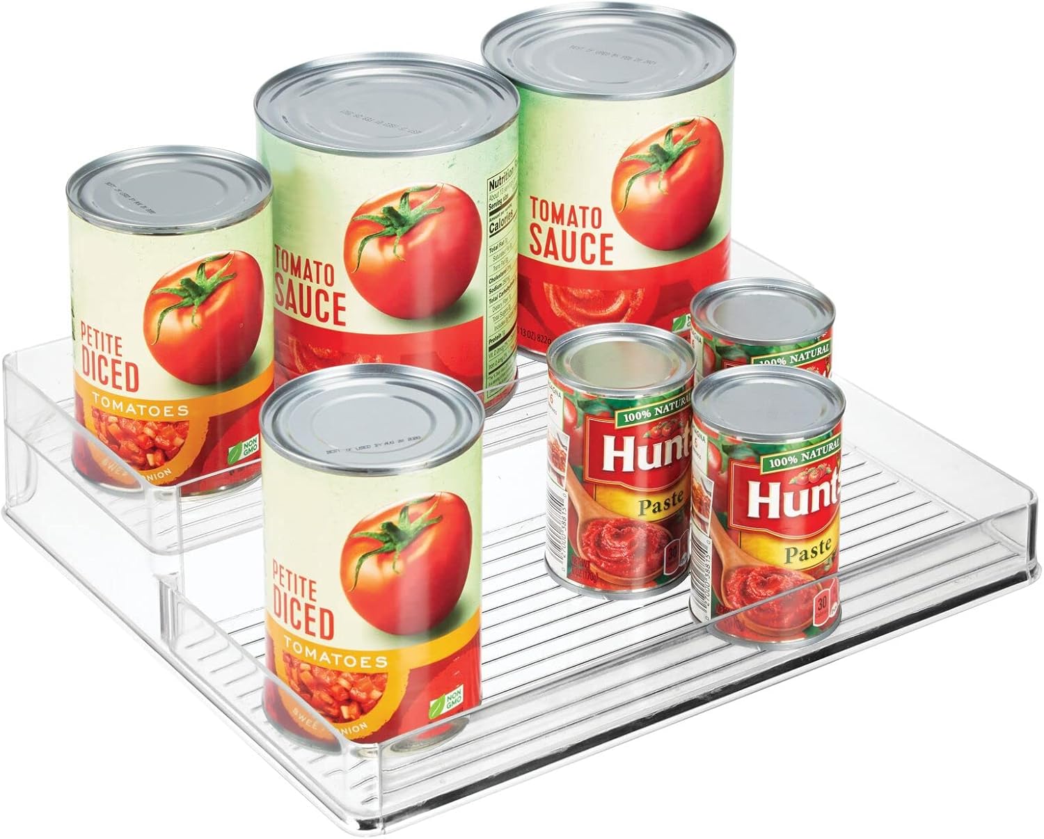 mDesign Plastic Kitchen Food Storage Organizer Shelves, Spice Rack Holder for Cabinet, Cupboard, Countertop, Pantry - Holds Jars, Baking Supplies, Canned Food - 2 Levels - Clear
