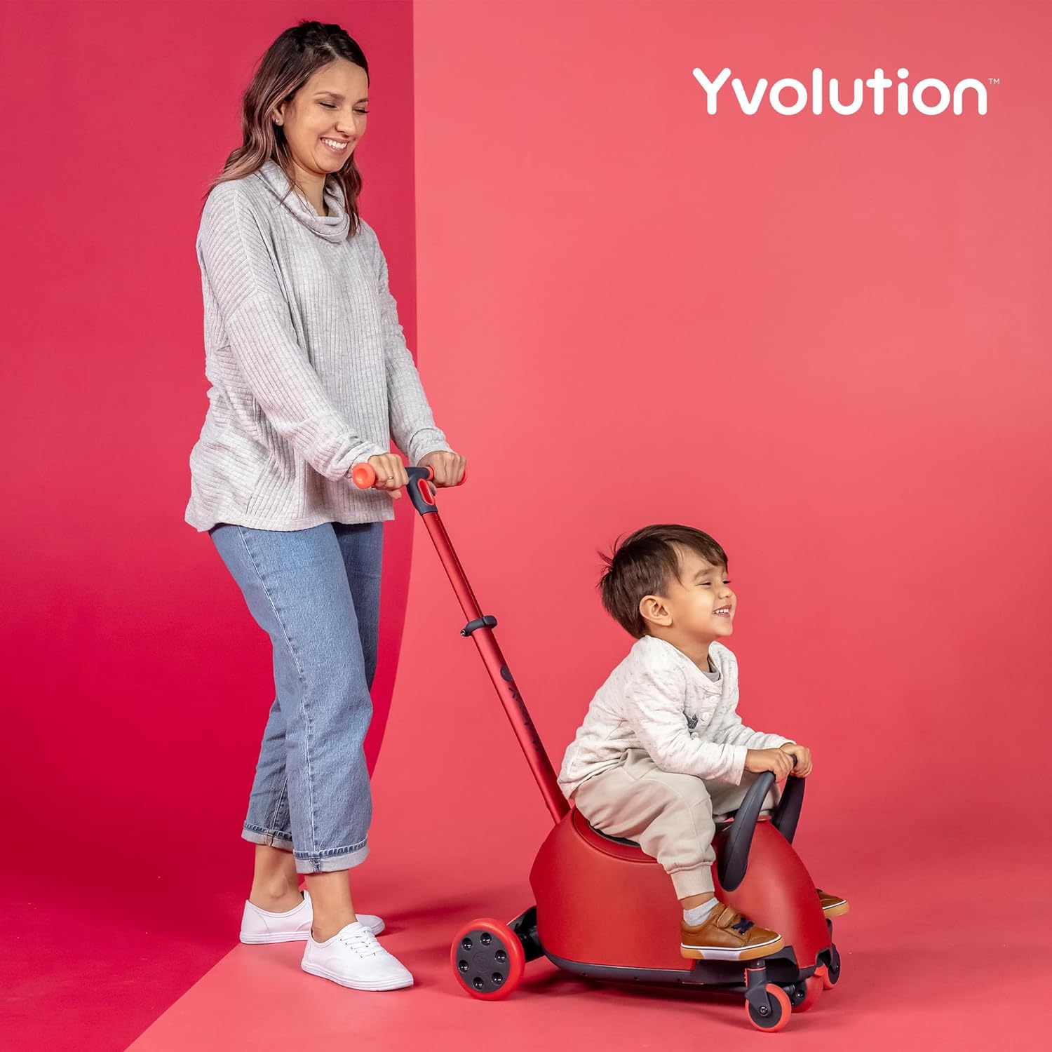 Yvolution Y Glider Luna Ride-On Scooter with Removable Storage Trunk & Seat, 3-in-1 Kick Scooter with LED Light-up Wheel, Adjustable Height Push Bar for Kids Age 1-10 Years
