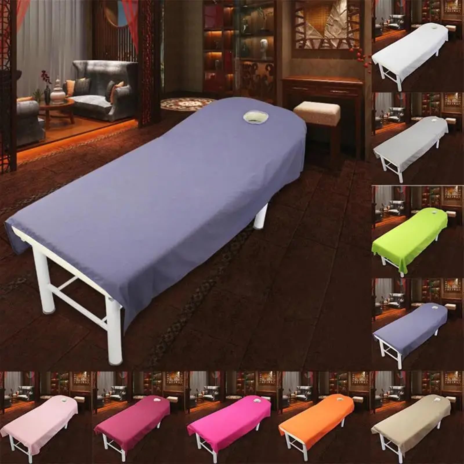 Sabanas Camilla Masaje Sábanas ajustables for cama de masajes Beauty Pink, sábanas suaves for tratamientos, for mesa spa, con orificio(Purple)