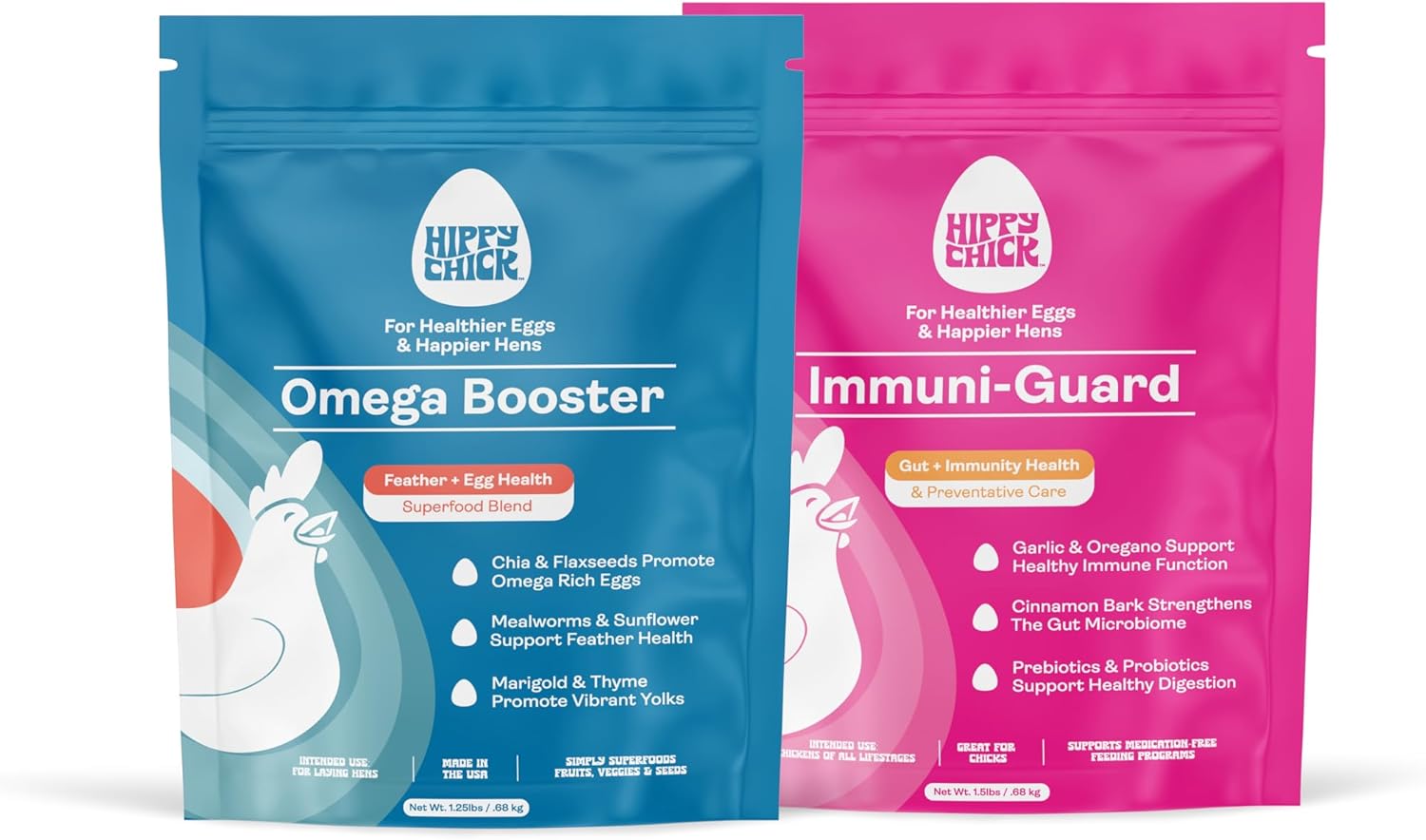 Immuni-Guard + Omega Booster Bundle – Chicken Immune Support, Probiotics & Prebiotics, Omega-3 Egg Laying & Feather Health Supplement – Natural Poultry Treat & Flock Wellness Pack