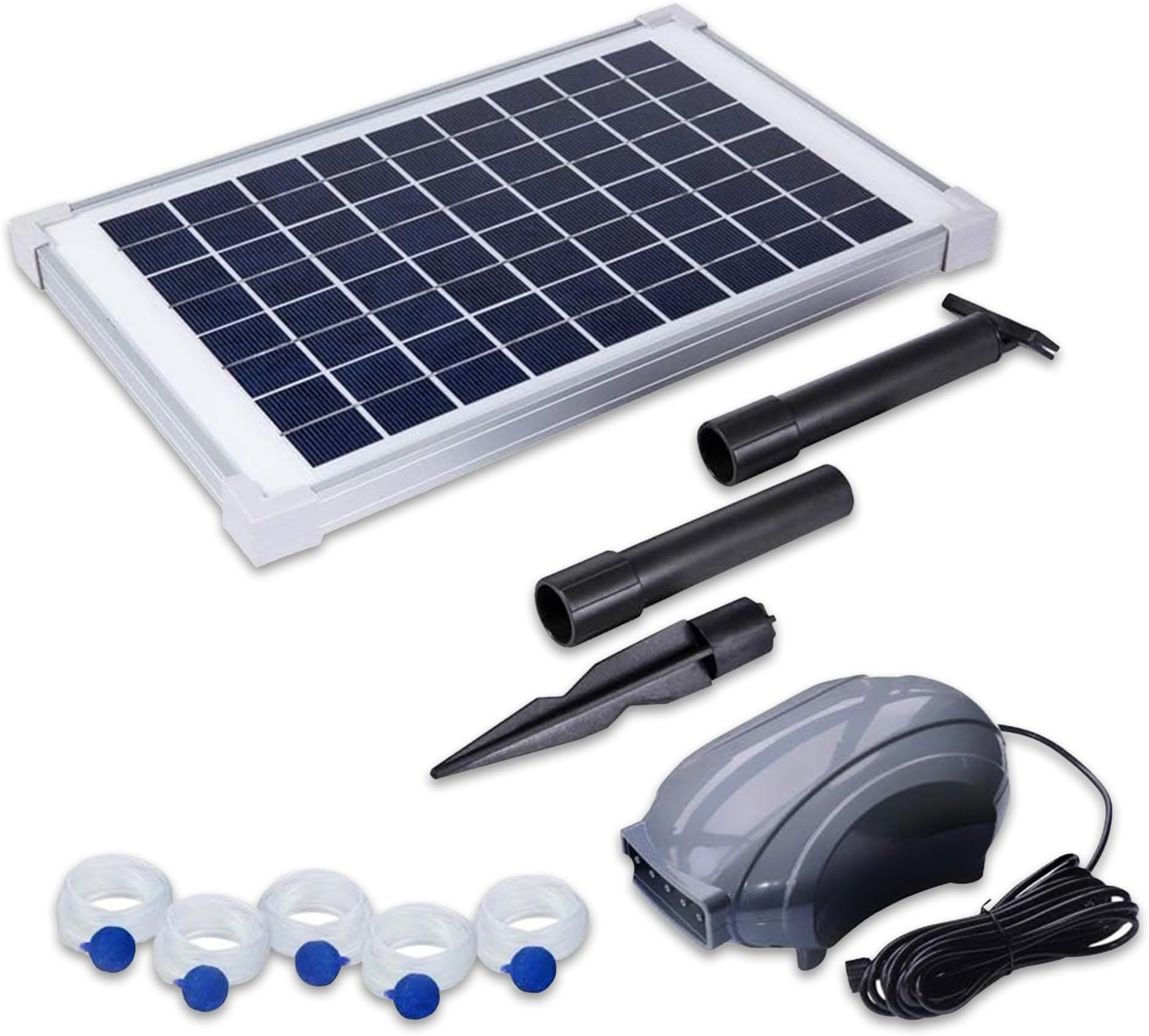 12-Watt Solar Aerator Kit with 5 Air Stones, Sun-Powered, Easy-to-Install & Maintenance-Free Outdoor Aerator for Fish Ponds, Water Trough, Koi Pond, Aquaculture, Hydroponics & More