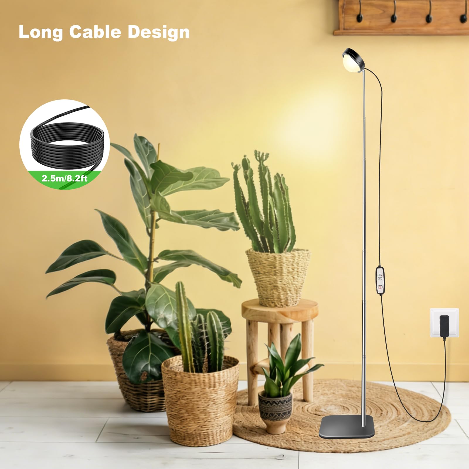 Pflanzenlampe LED Vollspektrum mit Optischer Linse für Hohe PPFD, Höhenverstellbare Grow Lampe mit Standfuß, Grow Light Pflanzenlicht Wachstumslampe mit 6/12/18H Timer für Zimmerpflanzen