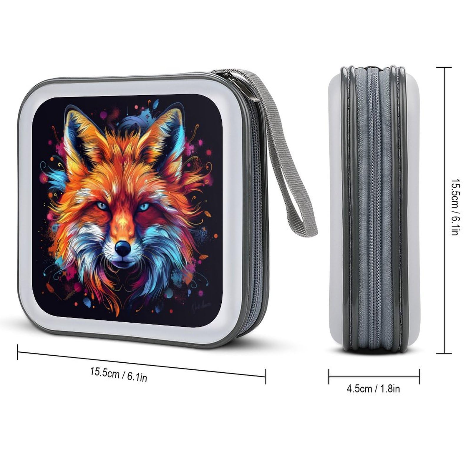 Rainbow Fox Head CD Case DVD Storage Case Portable