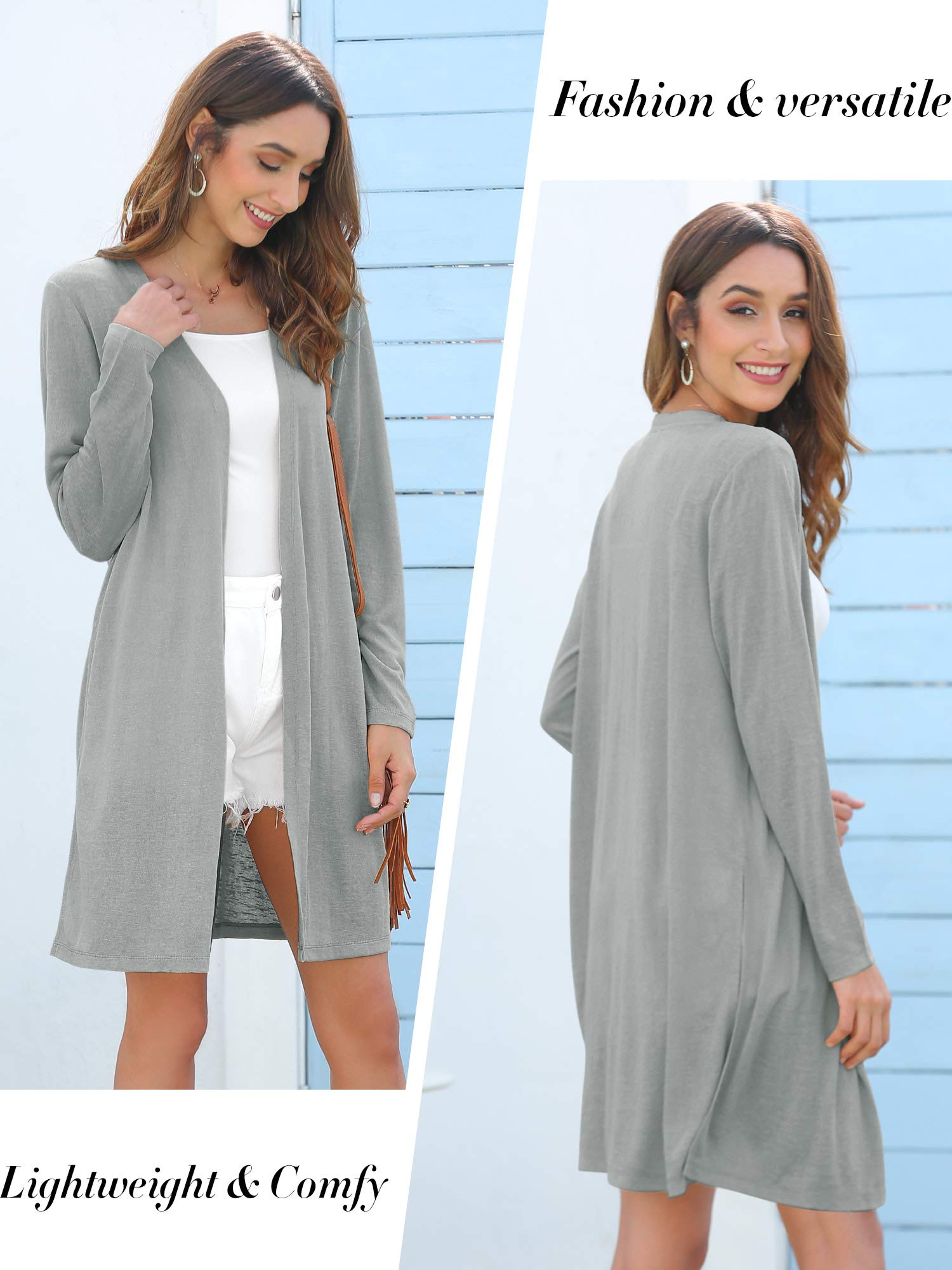 MessBebe Gilet Femme Long Devant Ouvert Léger Kimono Gilet Veste Cardigan Tricoté Manche Longue Printemps L'automne