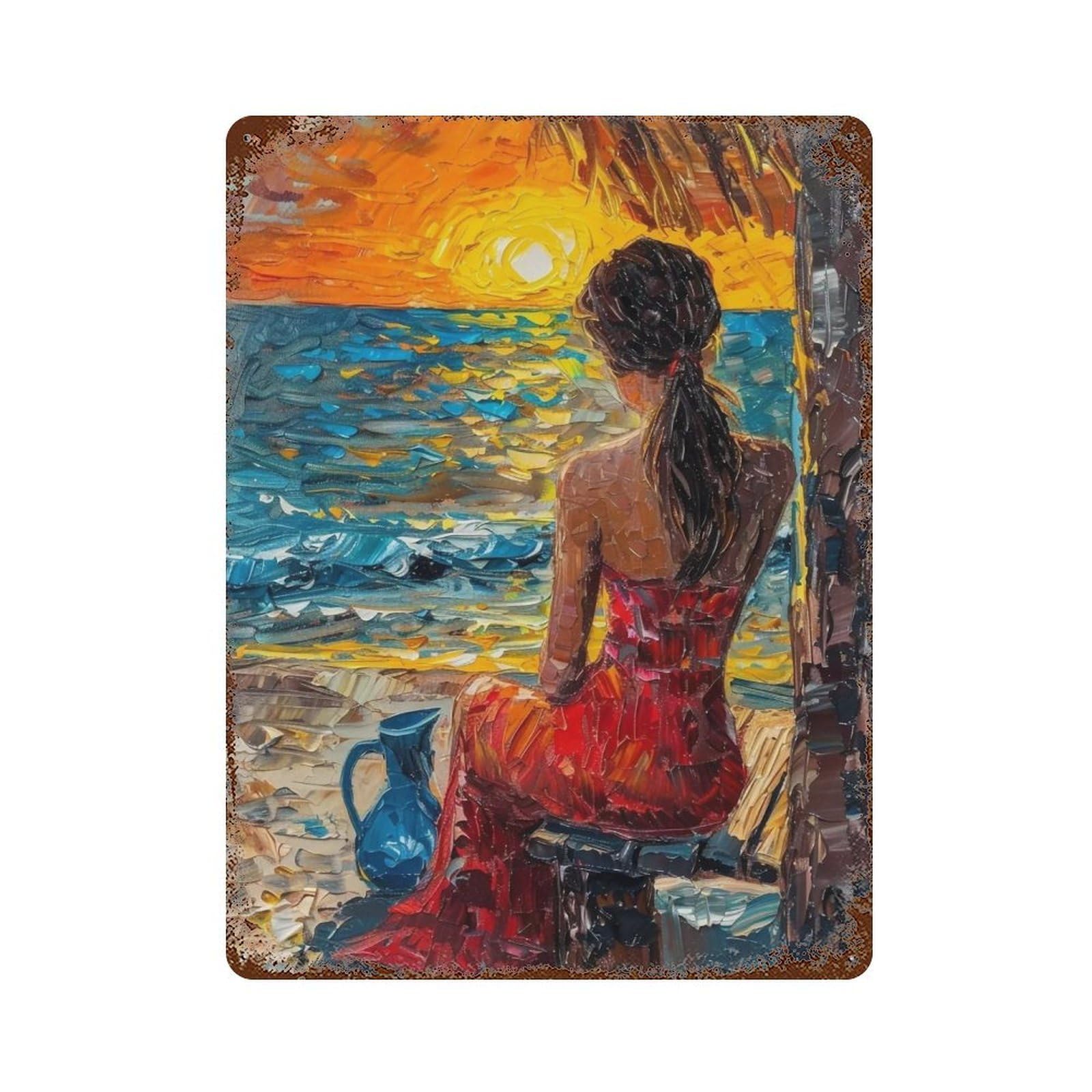 HDURYEYRYY Sunset By The Shore Hut 02 Wall Retro Iron Vintage Art Metal Tin Sign Poster Modern Home Cofffee Club Art Bar Shop Decor 40x30cm
