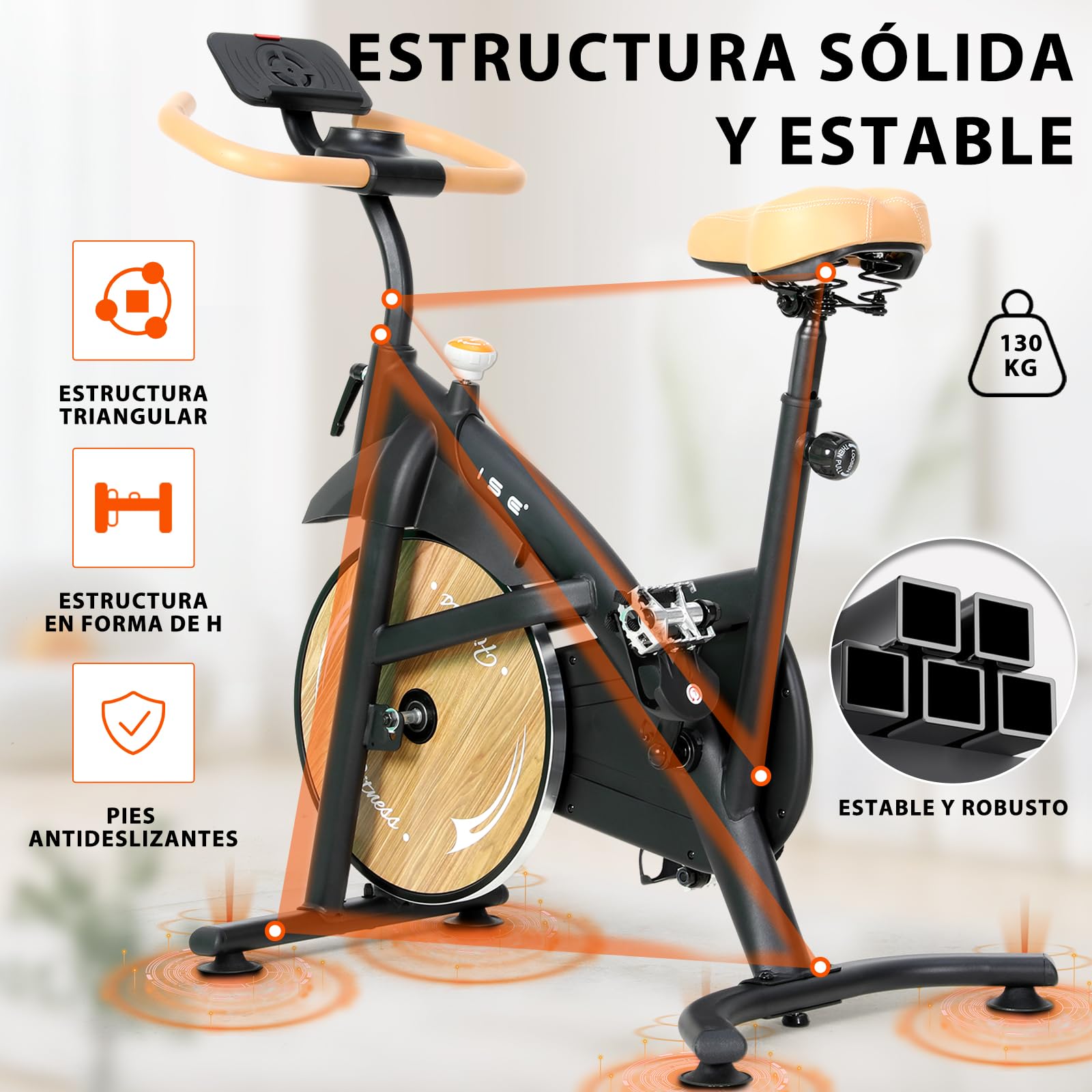ISE Bicicleta Estática con Resistencia Magnética 8kg Volante,Bici Estatica con Pantalla LCD,Gran Soporte Para Tableta,Bicicletas Estaticas en Casa con Asiento Cómodo,Silencioso, Estabilidad,Max.130kg