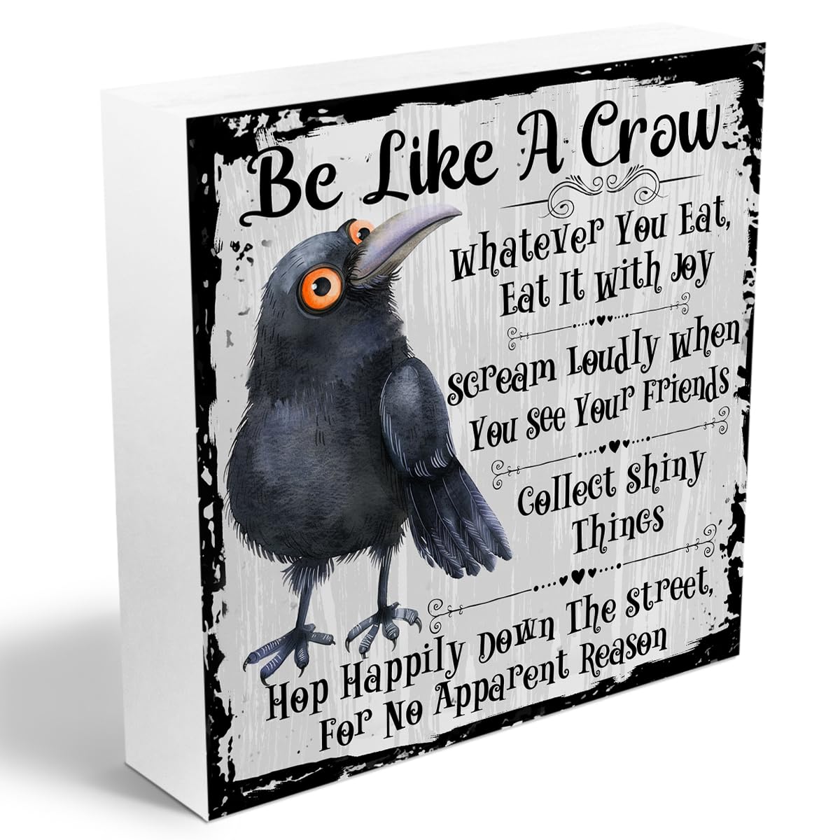 Funny Crow Wooden Box Sign Inspirational Gifts for Women Men Coworker Funny Office Desk Accessories for Home Bedroom