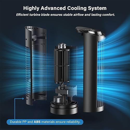 Miniatura 7 de Ventilador de torre sin aspas con 3 velocidades, 4 modos AI, normal, natural, sueño, ventilador de mesa con oscilación de 80, pantalla táctil +