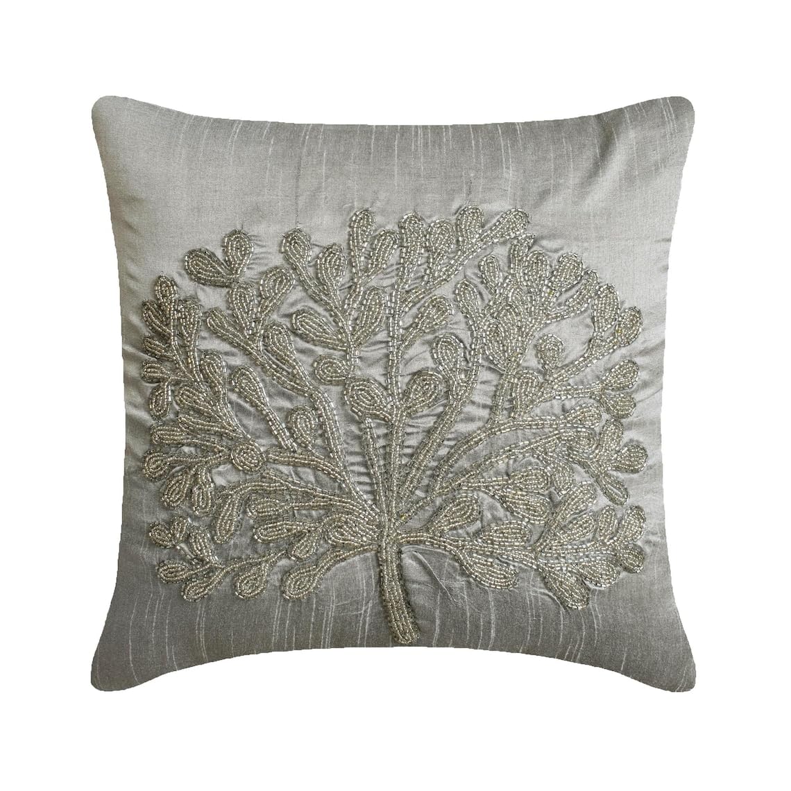 The HomeCentric Silver Throw Cushions Cover for Couch, Beaded Tree Cushion Cases, Pack of 2, 45x45 cm (18"x18") Throw Cushion Covers, Square Silk Cushions Cover Floral Contemporary - The Silver Tree โ image 1