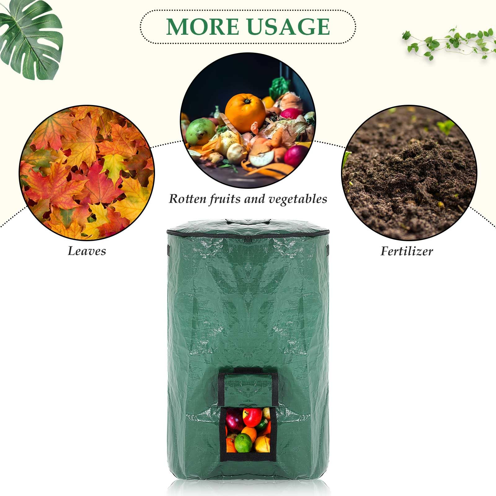 Berlune 4 sacchetti riutilizzabili per rifiuti da giardino, resistenti, con coperchio e manici, sacchetti per rifiuti da giardino, per esterni, rifiuti, foglie, rifiuti, erba e ritagli (300 litri)