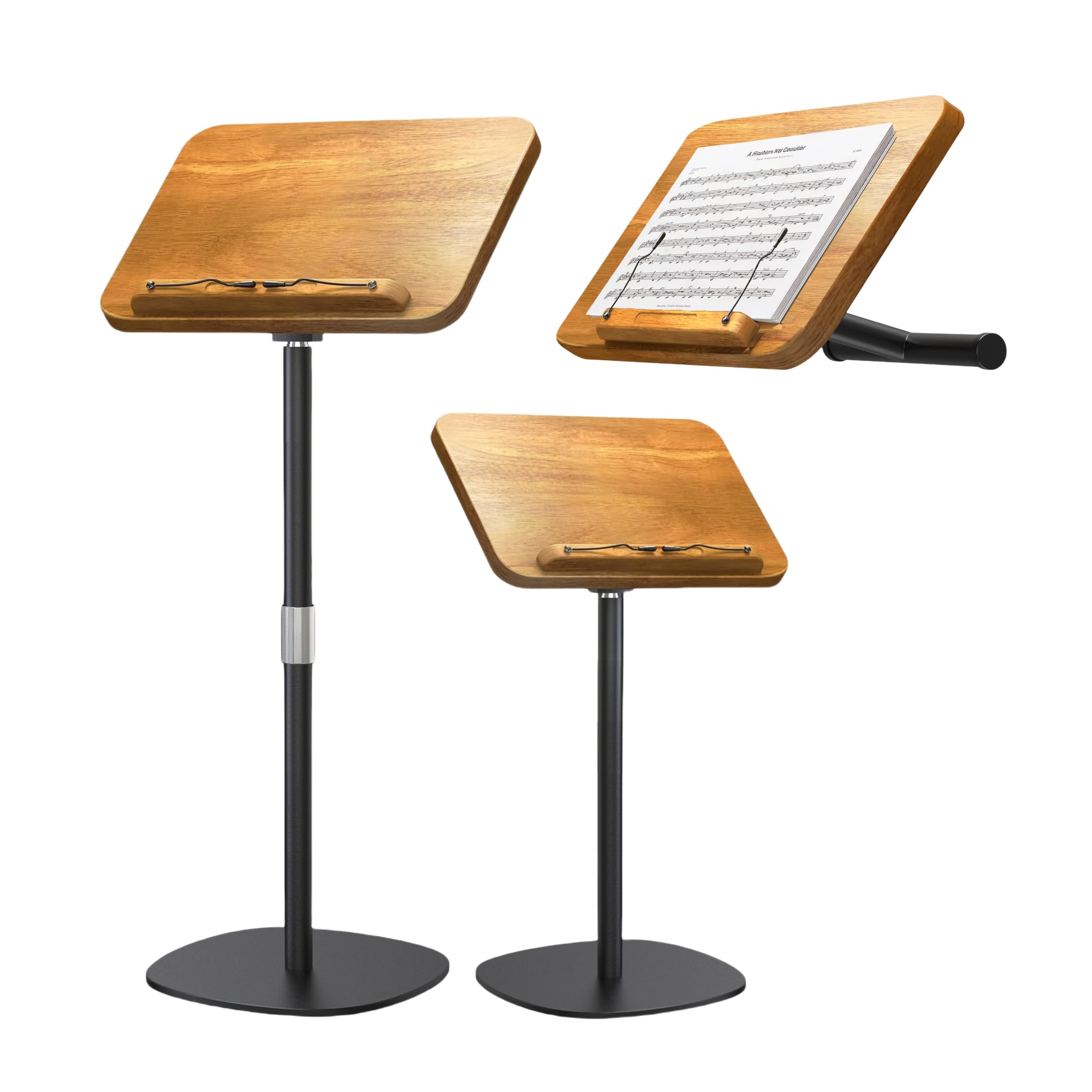 NAMON Soporte de música 2 en 1 de doble uso y soporte de mesa, soporte de madera maciza resistente para partituras, altura y ángulo ajustables, con clip de página, ideal para guitarristas de violín