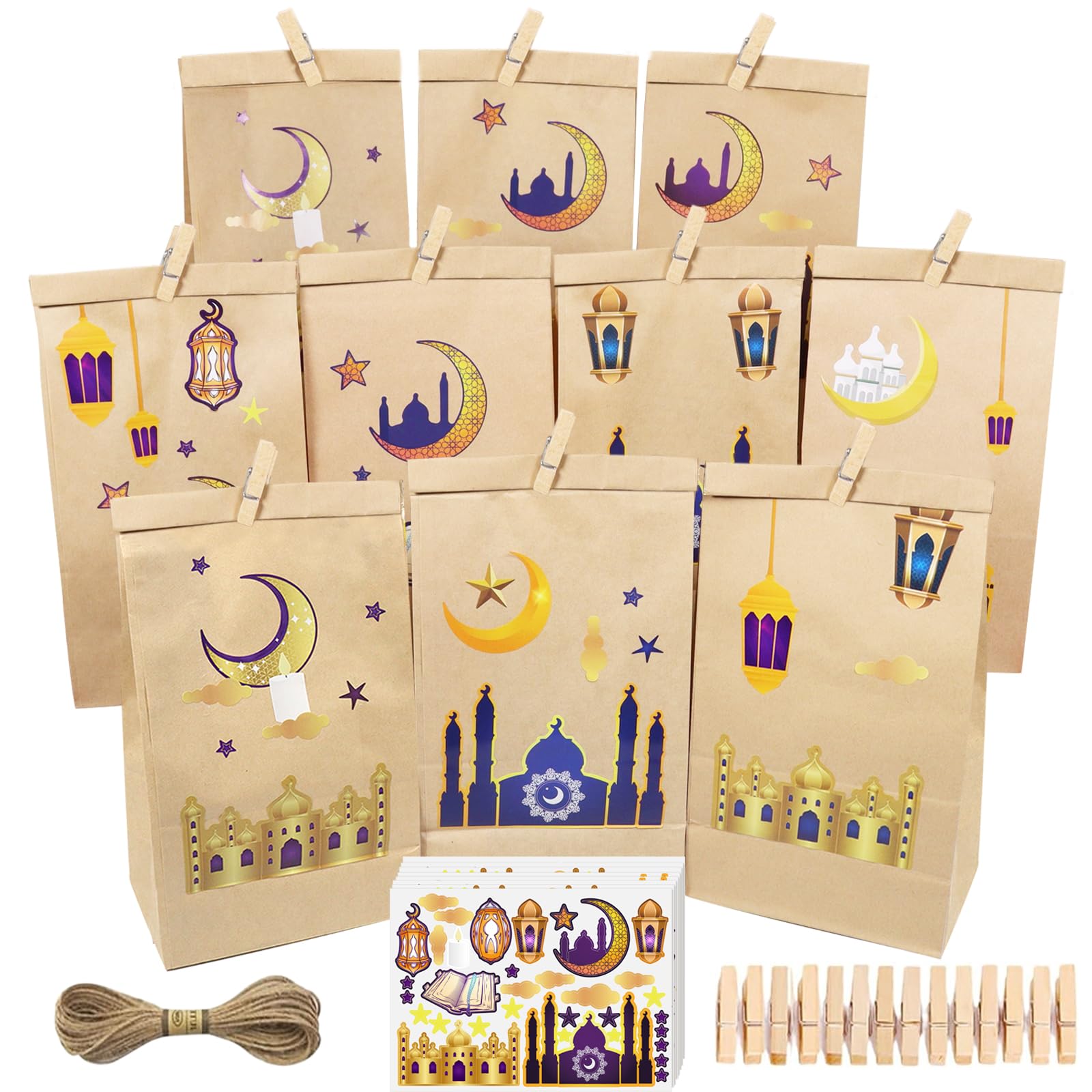 Calendario fai da te Ramadan da riempire, 30 sacchetti di carta kraft Eid Mubarak, sacchetti regalo Ramadan, sacchetti di carta Ramadan, decorazione Ramadan, sacchetti per calendario Ramadan