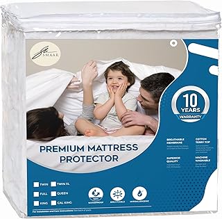 Twin XL Mattress Protector - 100% Waterproof,Cotton Terry,Breathable Comfort,Hypoallergenic,Noiseless,Machine Washable,Fitted Sheet Style-White