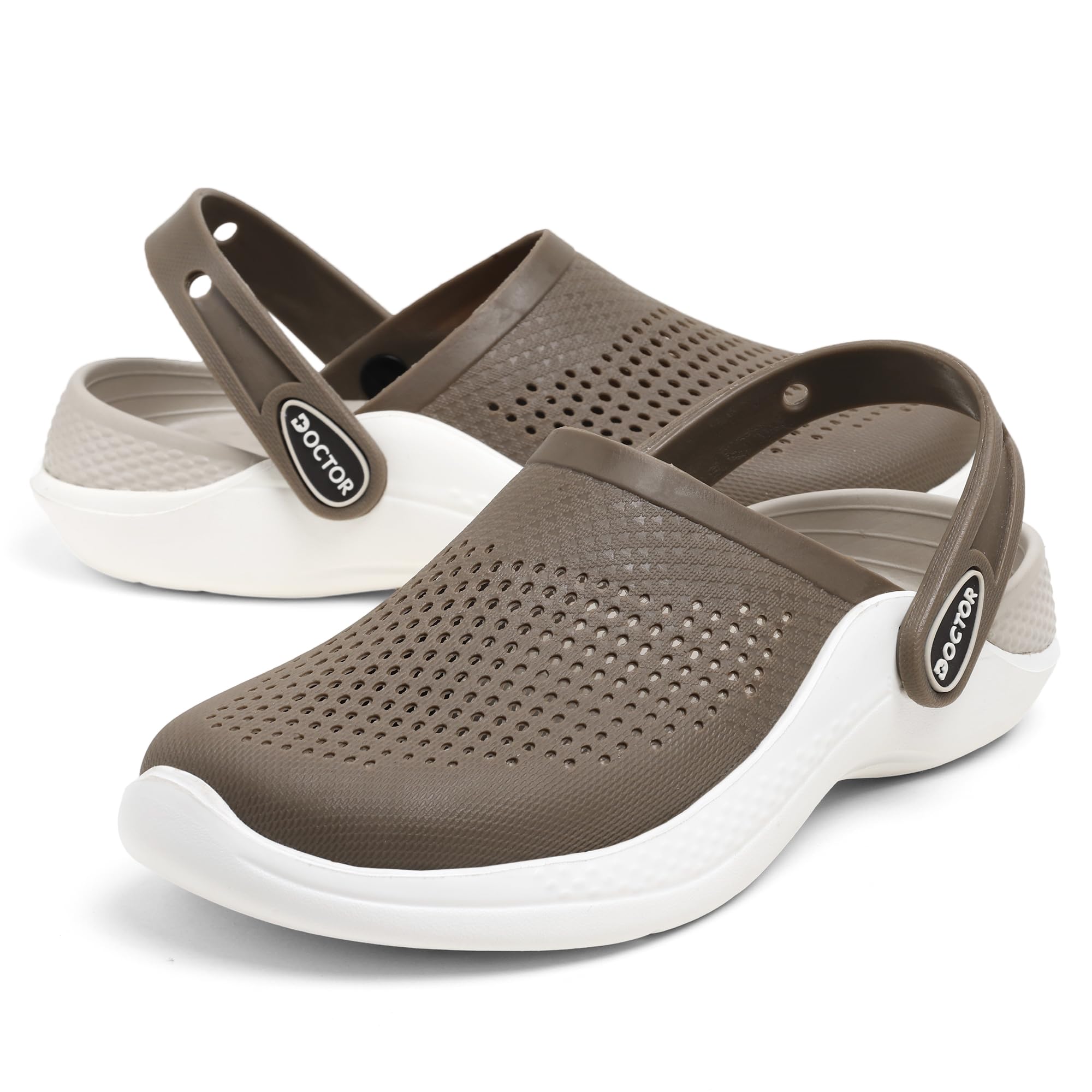 DOCTOR FEEL SOFT Men EVA Clogs with Adjustable Back Strap | Lightweight Cushioned Footbed | Anti-Slip Sole | Everyday Wear Indoor & Outdoor Sandals for Men Beige