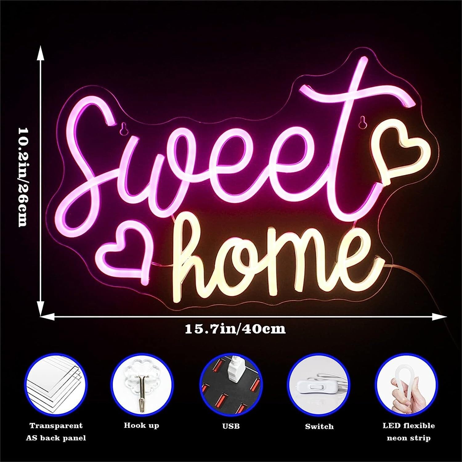 EPANO neón personalizadas letreros Letrero luminoso con luces nocturnas alimentadas por USB for decoración del hogar con LED rosa, 40X26cm