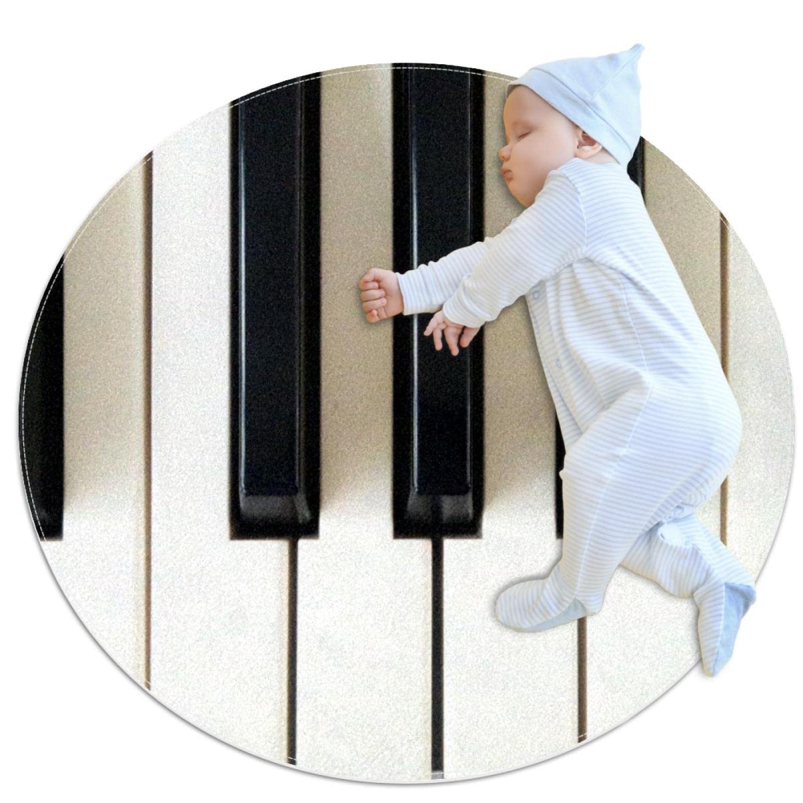 Tapis de salle de bain rond touches de piano noir et blanc antidérapant 100cm