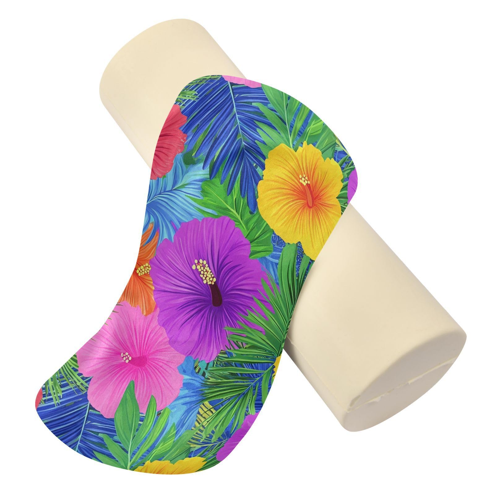 miaozhen Hawaiian Style Tropical Flowers Palm Leaves Bright Neon Colors Lumbar Roll Support Pillow Pillow for Knee Support almohada Cervical para dormir 5.5''x17''