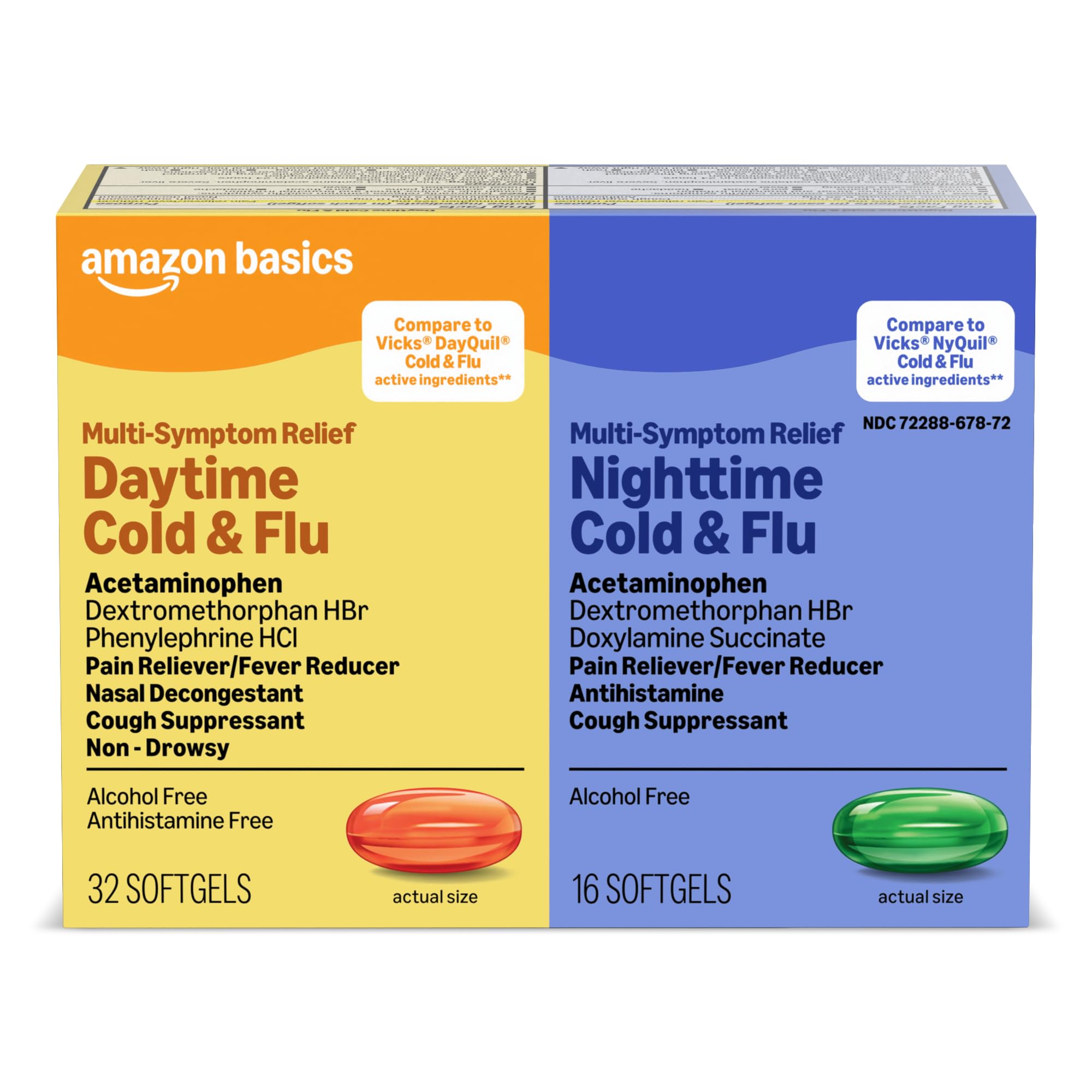 Amazon Basics Cold and Flu Relief Daytime and Nighttime Softgels