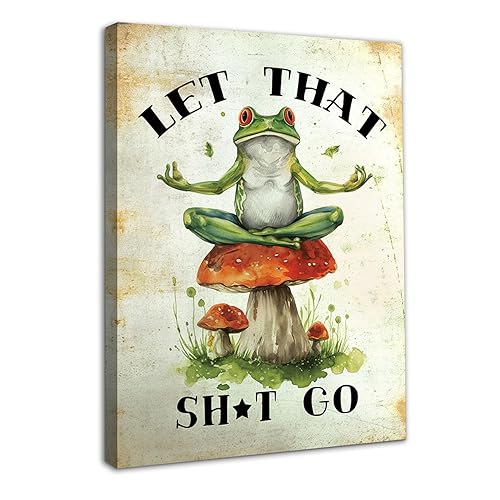 Dazzlewall Framed Funny Frog Mushroom Quote Wall Art Decor, Retro Sign Canvas Wall Poster for Bedroom Living Room Decor 12x16 in - Frog Framed
