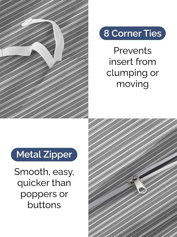 Duvet Cover Full Size - 3 Piece with Zipper Closure - Grey Stripes image 4