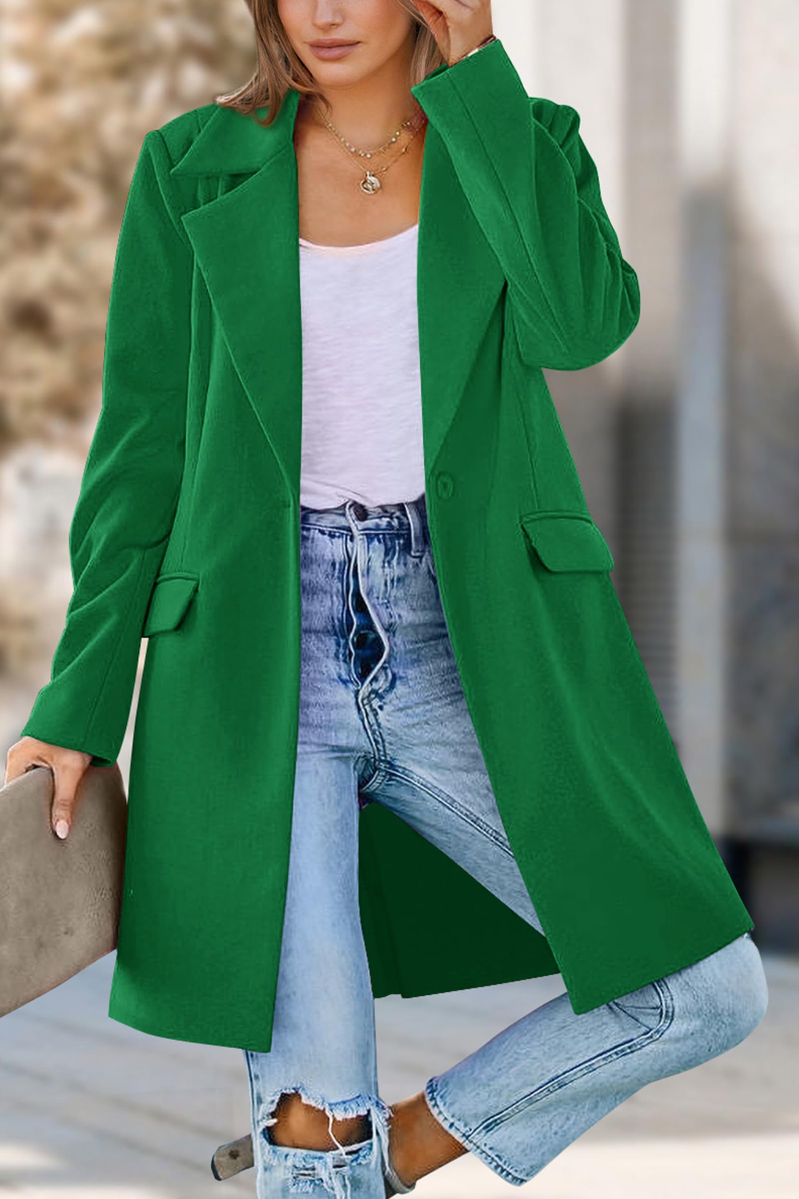 PRETTYGARDEN Women's Business Casual Long Blazer Jackets(Green,M) view 7
