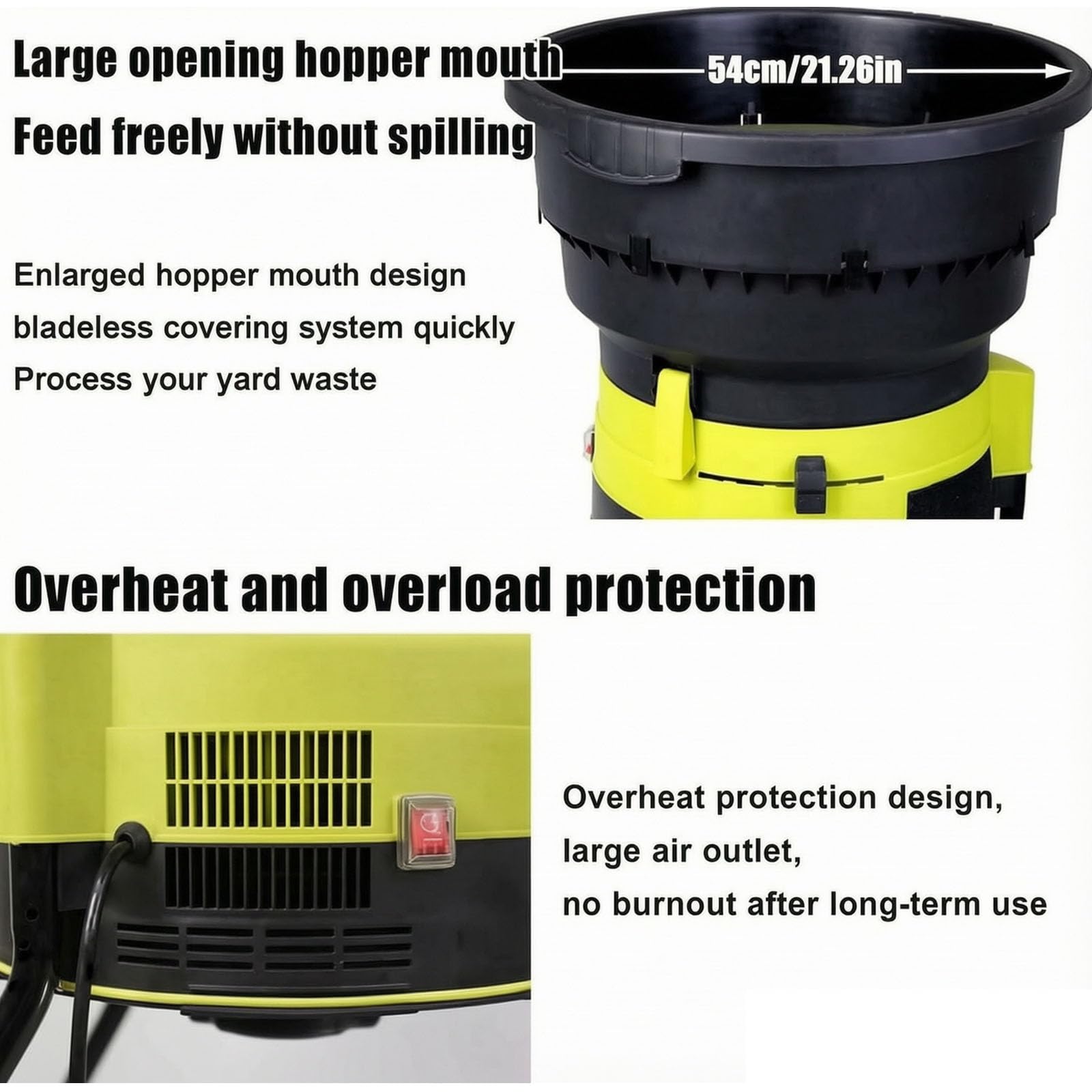 Trituradora/desmenuzadora Eléctrica De Hojas De 2500 W, Trituradora De Compost De 8000 RPM, Tolva De Alimentación De 54 Cm, Tamaño De Partícula Ajustable, Ruedas Y Nopowercord