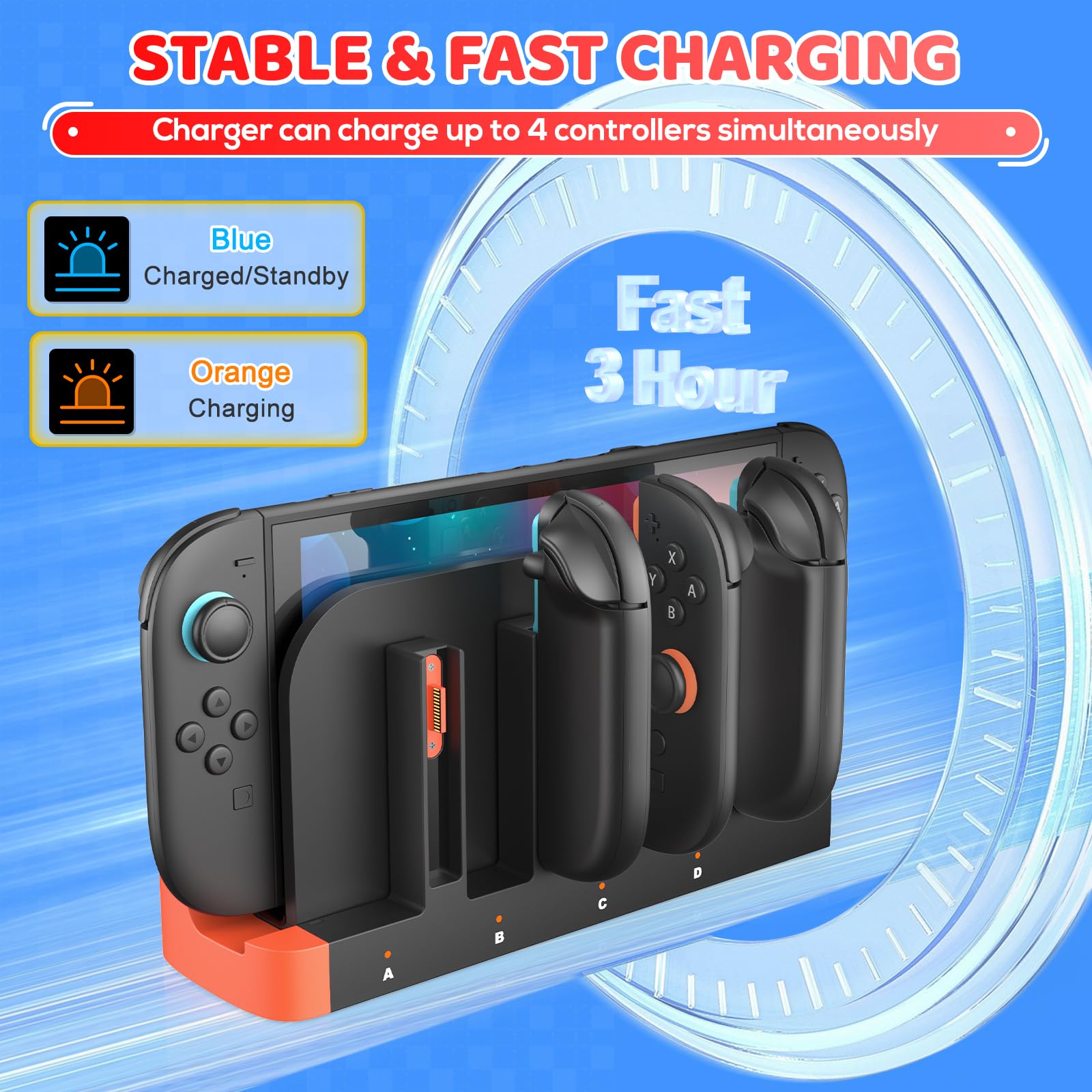 Base de Carga para Nintendo Switch 2, Joycon y Controladores con indicador de Carga LED, Carga rápida, Apagado automático, estación de Carga inalámbrica Switch 2 (Solo Compatible con Switch 2)